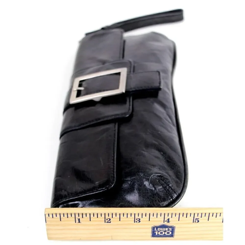 Kenneth Cole NY BLACK GENUINE LEATHER MEDIUM FLAP PURSE CLUTCH WALLET WRISTLET